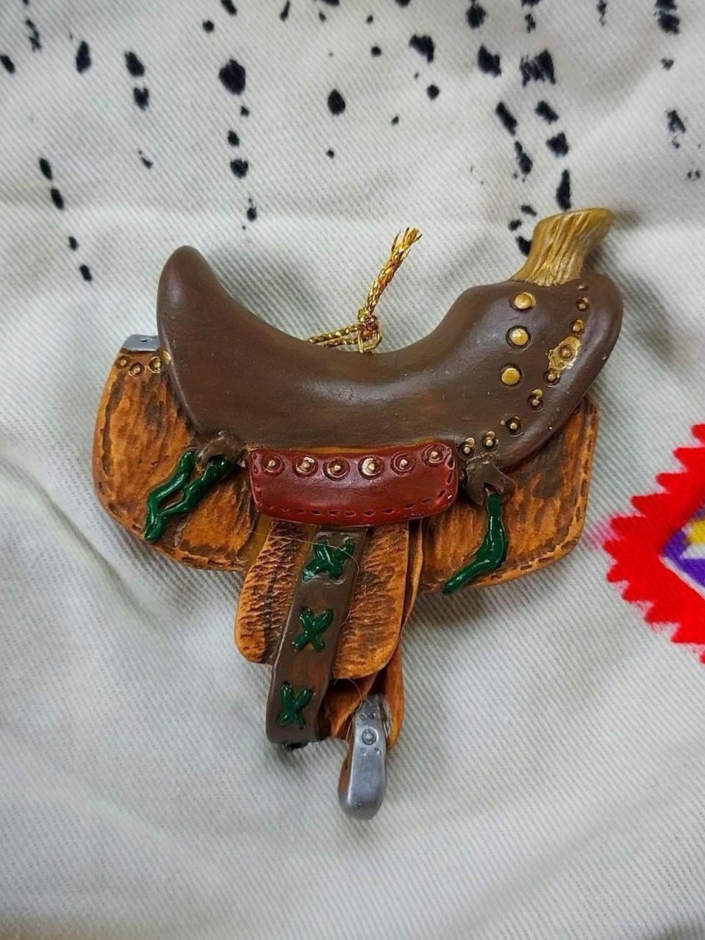 Vtg 1980s 1990s Cowboy Horse Saddle Riding Christmas Tree Ornament Western Rodeo